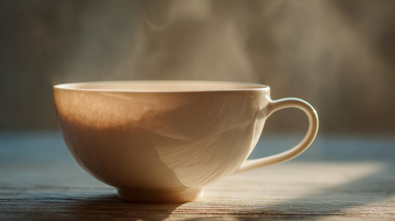 Makellose Bone-China-Teetasse, die ihre Transluzenz zeigt