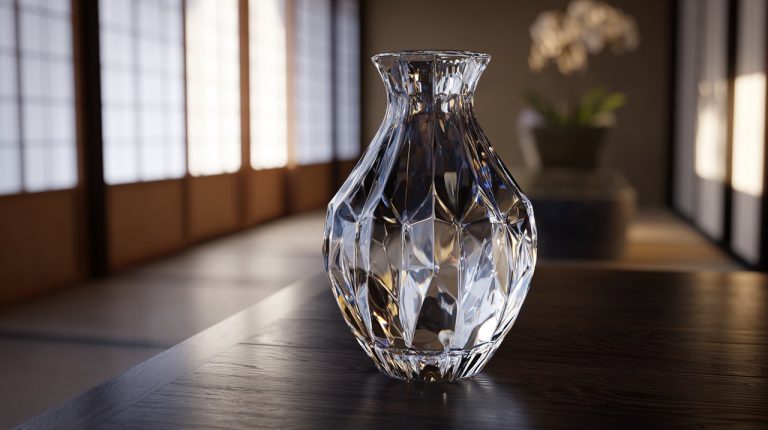 KAGAMI Crystal vase in a minimalist Japanese setting.