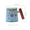 Flower Pattern Porcelain Tea Mug with Wood Handle & Infuser - 1