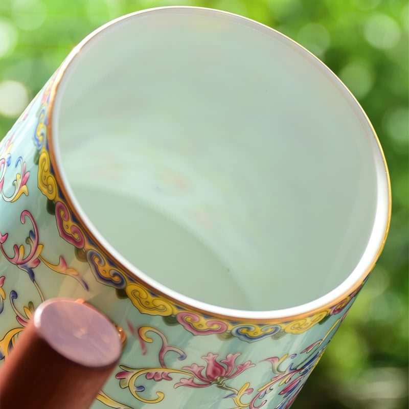 Flower Pattern Porcelain Tea Mug with Wood Handle & Infuser - 4