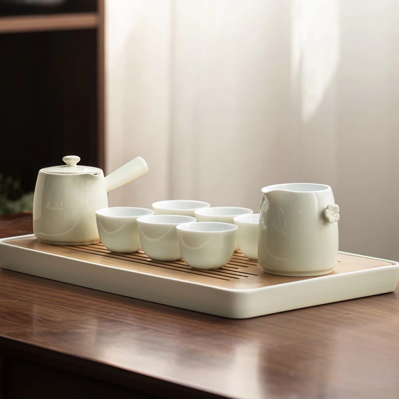 Plum Blossom Porcelain Kungfu Tea Set with Tray - 9 Pcs - 8