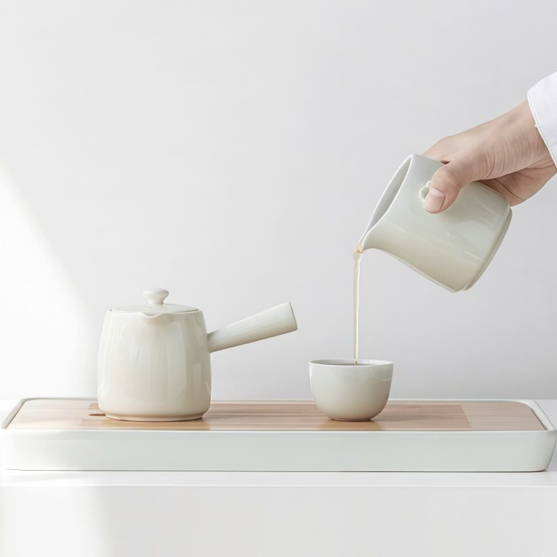 Plum Blossom Porcelain Kungfu Tea Set with Tray - 9 Pcs - 7