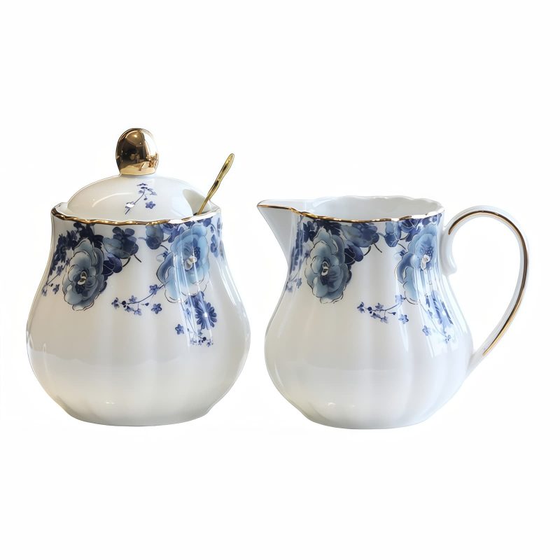 Zucker- und Milchset aus Porzellan mit Rosenmuster Rose Pattern Porcelain Sugar and Creamer Set | Elegant Tea Accessories - 5