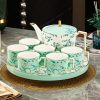 Porzellan-Teeservice in Hellgrün mit Blättermotiv und drehbarem Tablett Light Green Leaf Porcelain Tea Set with Rotating Tray - 6