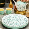 Porzellan-Teeservice in Hellgrün mit Blättermotiv und drehbarem Tablett Light Green Leaf Porcelain Tea Set with Rotating Tray - 4