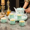 Porzellan-Teeservice in Hellgrün mit Blättermotiv und drehbarem Tablett Light Green Leaf Porcelain Tea Set with Rotating Tray - 5