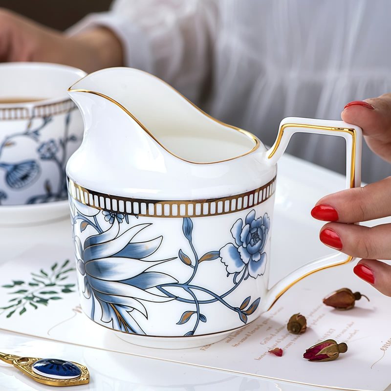 Blue & White Magnolia Bone China Creamer & Sugar Bowl Set | Yucca Collection - 1