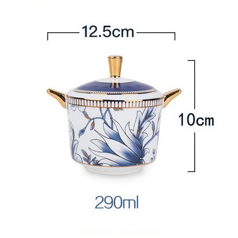Blue & White Magnolia Bone China Creamer & Sugar Bowl Set | Yucca Collection - 4
