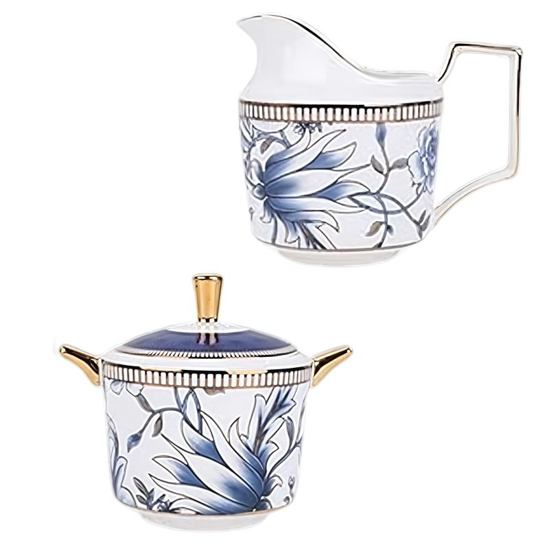 Blue & White Magnolia Bone China Creamer & Sugar Bowl Set | Yucca Collection - 5