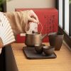 Deep Brown Vintage Japanese Gongfu Ceramic Tea Set with Rust Glaze - 1