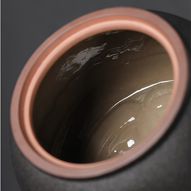 Teedose aus lila Ton mit Fisch-Relief Purple Pottery Fish Tea Caddy: Airtight Loose Tea Storage - 5