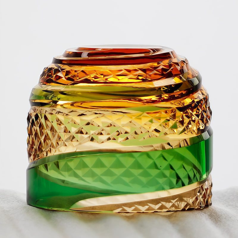 Handgeschliffenes Edo-Kiriko Sake-Glas aus grün-bernsteinfarbenem Kristall Edo Kiriko Green-Amber Crystal Sake Glass | Handcrafted Japanese Drinkware - 3