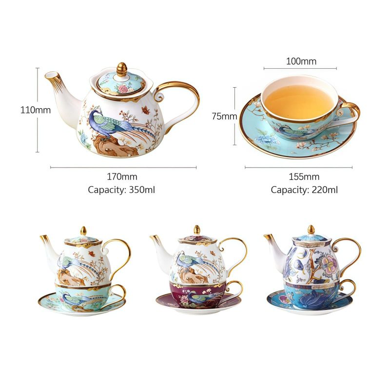 Phoenix English Tea Set for One: Elegant Bone China Teapot - 6