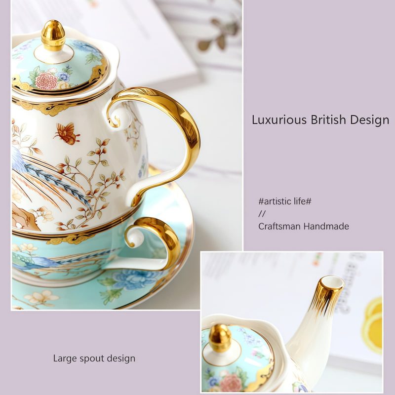 Phoenix English Tea Set for One: Elegant Bone China Teapot - 4