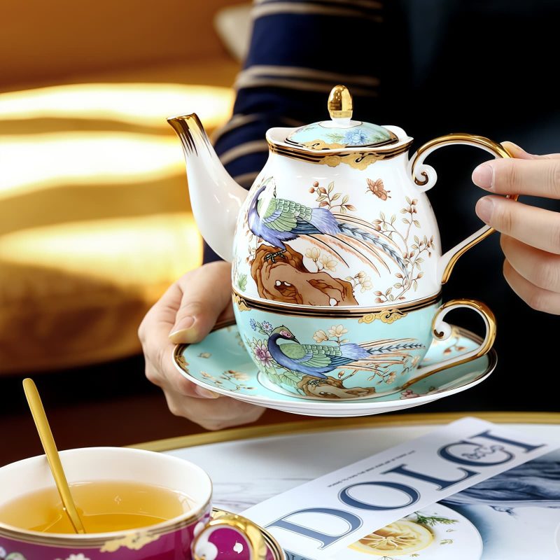 Phoenix English Tea Set for One: Elegant Bone China Teapot - 8