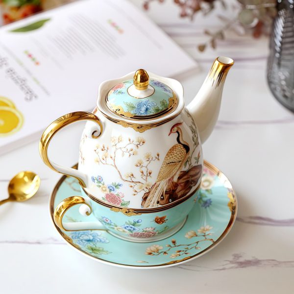 Phoenix English Tea Set for One: Elegant Bone China Teapot - 1