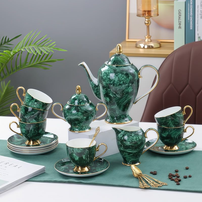 Vibrant Green Porcelain English Tea Set - Elegant Household Tea Party Set - 6
