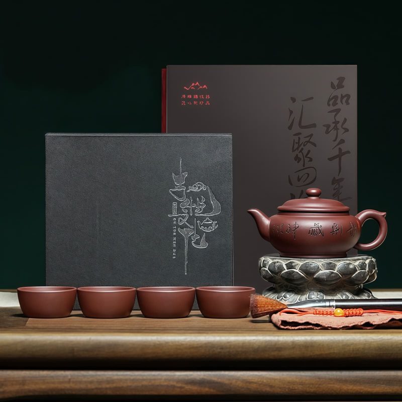 Handmade Plum Blossom Bird Yixing Purple Clay Tea Set - 8