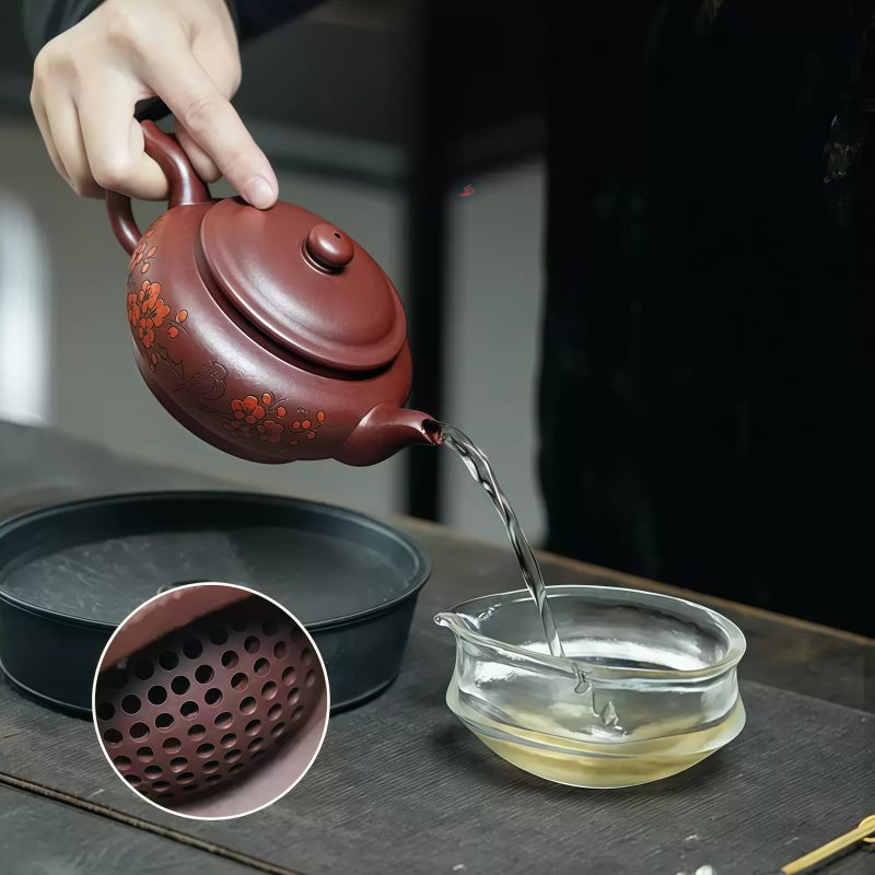 Handmade Plum Blossom Bird Yixing Purple Clay Tea Set - 5