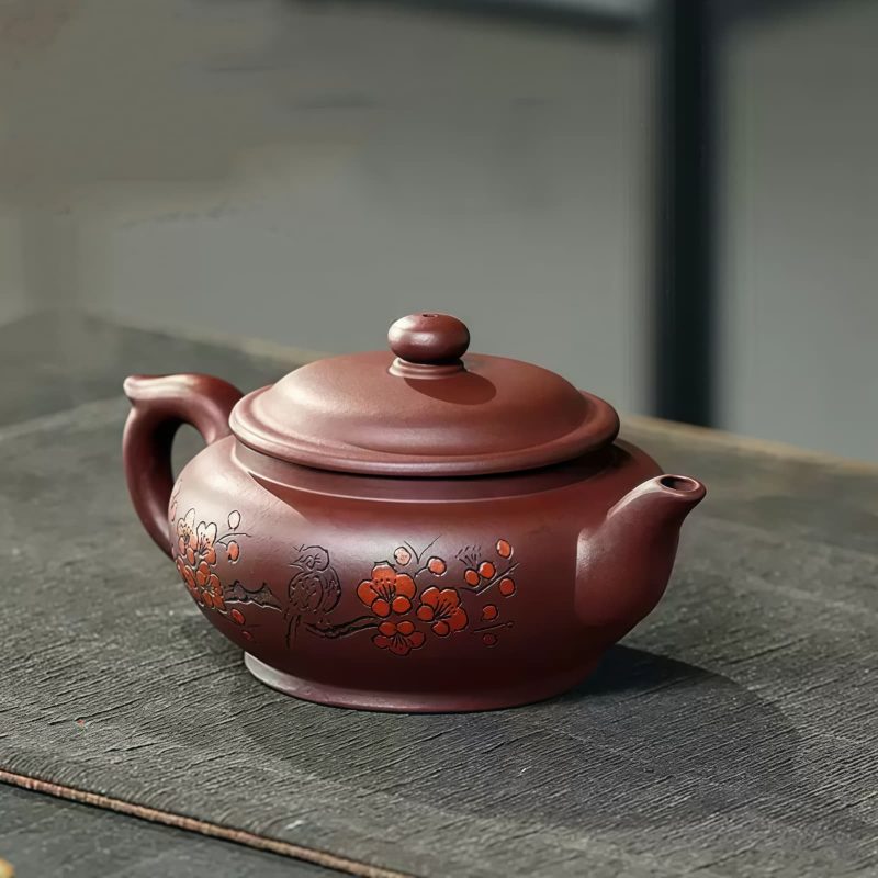 Handmade Plum Blossom Bird Yixing Purple Clay Tea Set - 2