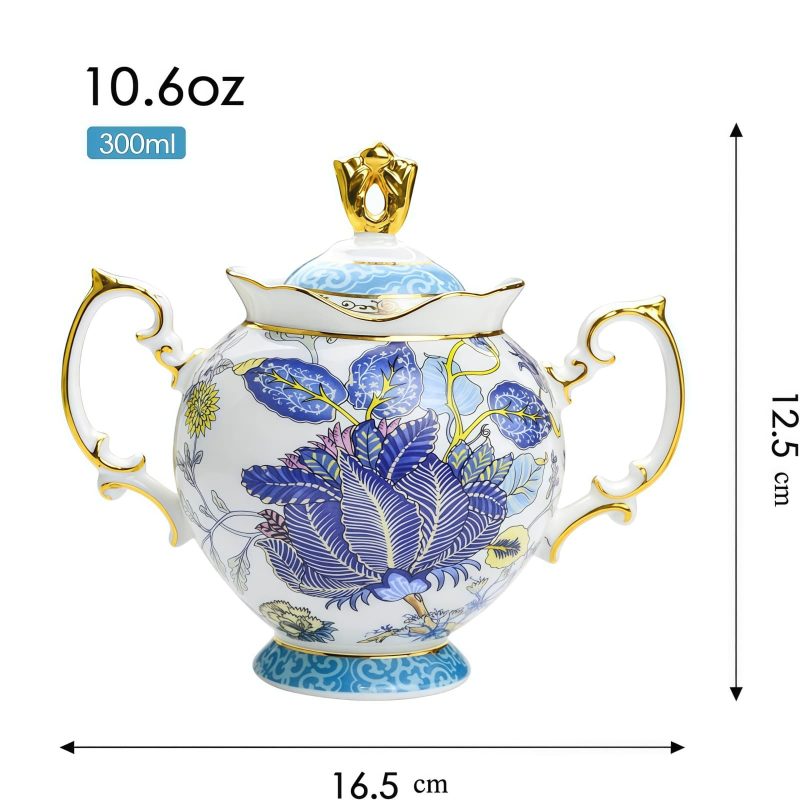 Edles Bone China Set: Sahnegießer & Zuckerdose mit blauem Dekor Intricate Blue Pattern Bone China Creamer & Sugar Bowl Set - Lead-Free - 4