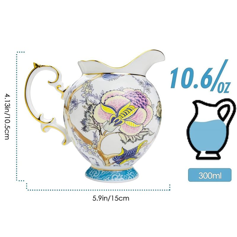 Edles Bone China Set: Sahnegießer & Zuckerdose mit blauem Dekor Intricate Blue Pattern Bone China Creamer & Sugar Bowl Set - Lead-Free - 3