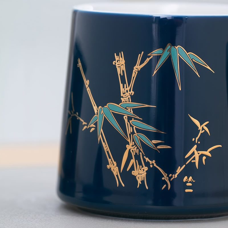Teetasse aus Porzellan mit Bambus-Motiv, Sieb und Deckel Bamboo Pattern Porcelain Tea Mug with Infuser & Lid | 12 OZ Loose Leaf - 5