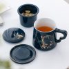 Teetasse aus Porzellan mit Bambus-Motiv, Sieb und Deckel Bamboo Pattern Porcelain Tea Mug with Infuser & Lid | 12 OZ Loose Leaf - 3