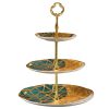 Luxuriöse Etagere aus Bone China in Gold-Grün Luxury Golden Green Bone China Tiered Cupcake Stand - 6