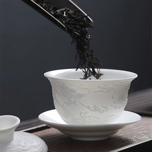 Edles Gongfu-Teeset aus Keramik mit Drachenrelief