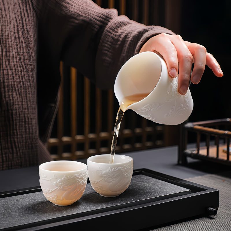 Edles Gongfu-Teeset aus Keramik mit Drachenrelief Exquisite Dragon Relief Ceramic Gongfu Tea Set - Authentic Chinese Tradition - 5