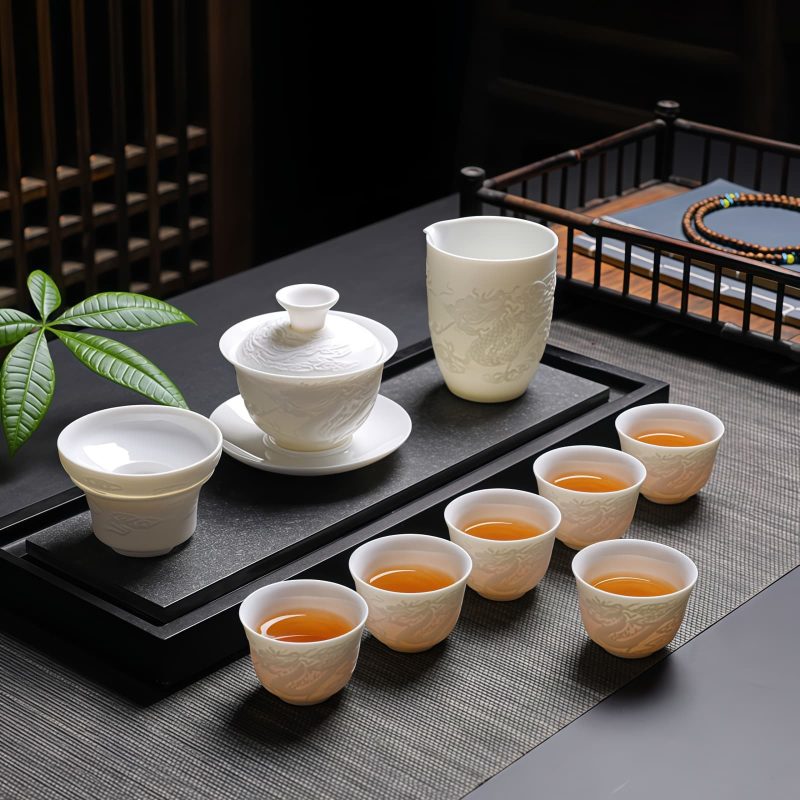Edles Gongfu-Teeset aus Keramik mit Drachenrelief Exquisite Dragon Relief Ceramic Gongfu Tea Set - Authentic Chinese Tradition - 9