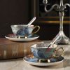 Bone China Tassen- und Untertassen-Set mit blauem Blumen- und Vogelmotiv Blue Flowers & Birds Bone China Cup & Saucer Set - 6