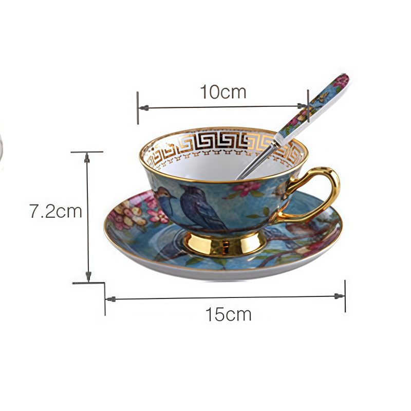 Bone China Tassen- und Untertassen-Set mit blauem Blumen- und Vogelmotiv Blue Flowers & Birds Bone China Cup & Saucer Set - 5