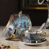 Bone China Tassen- und Untertassen-Set mit blauem Blumen- und Vogelmotiv Blue Flowers & Birds Bone China Cup & Saucer Set - 7