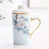 Porzellan-Teetasse mit Pfingstrosen-Motiv, Goldrand, Teesieb und Deckel Peony Porcelain Tea Mug with Gold Trim, Infuser & Lid | Elegant Tea Cup - 3