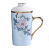 Porzellan-Teetasse mit Pfingstrosen-Motiv, Goldrand, Teesieb und Deckel Peony Porcelain Tea Mug with Gold Trim, Infuser & Lid | Elegant Tea Cup - 1