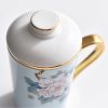 Porzellan-Teetasse mit Pfingstrosen-Motiv, Goldrand, Teesieb und Deckel Peony Porcelain Tea Mug with Gold Trim, Infuser & Lid | Elegant Tea Cup - 5