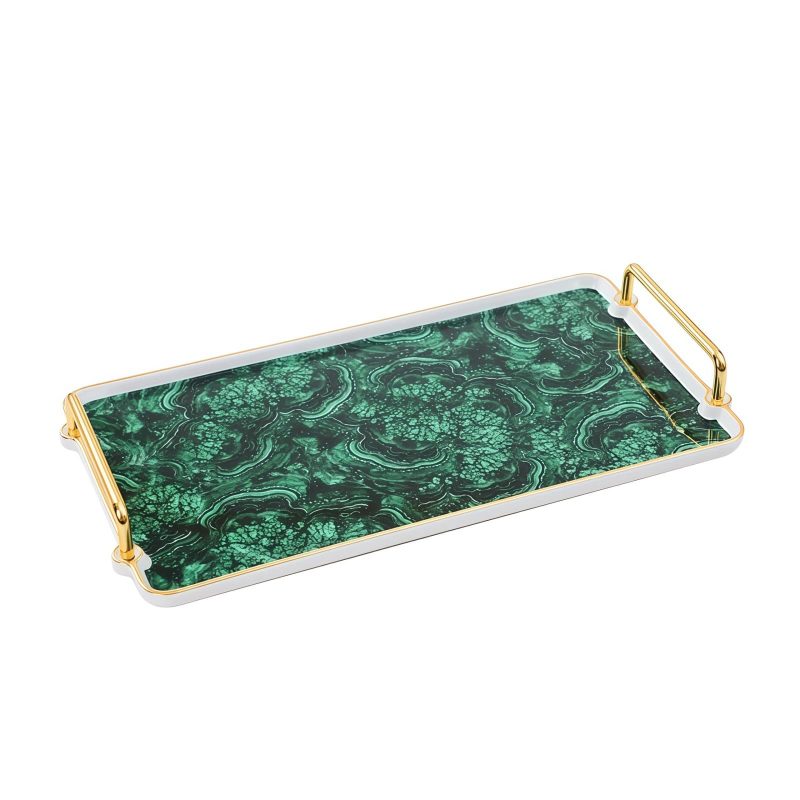 Luxury Green Porcelain Tray with Gold-Plated Handles | Elegant Decor - 6