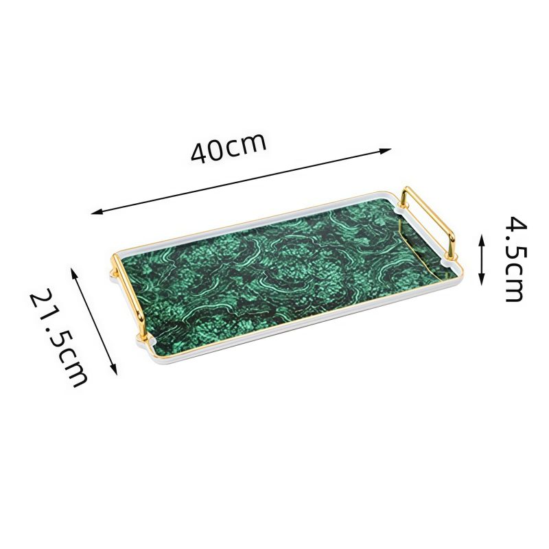Luxury Green Porcelain Tray with Gold-Plated Handles | Elegant Decor - 5