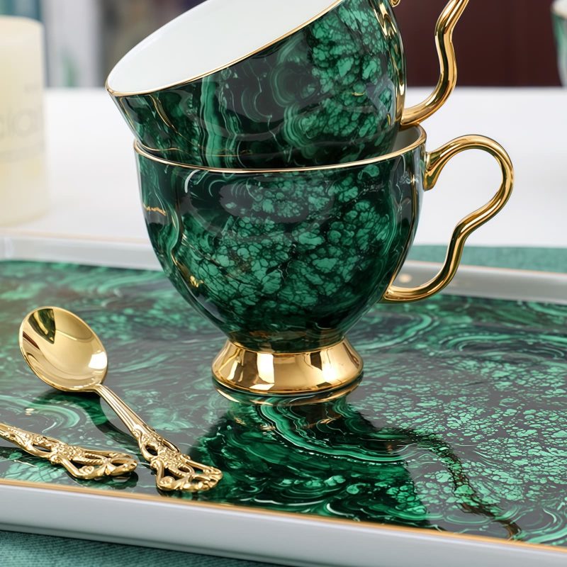 Luxury Green Porcelain Tray with Gold-Plated Handles | Elegant Decor - 4