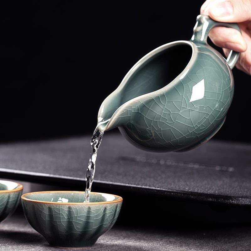 Handgefertigtes Gongfu-Teeservice aus Seladon-Porzellan mit Wassermelonen-Struktur Watermelon Texture Celadon Gongfu Tea Set | Handmade Jingdezhen Porcelain - 4