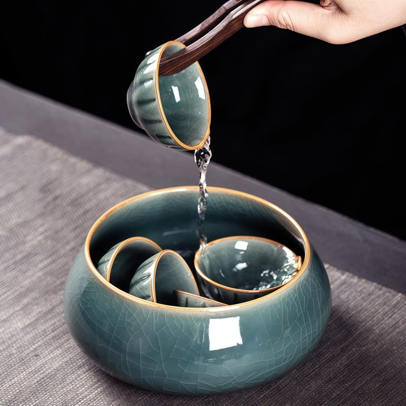 Handgefertigtes Gongfu-Teeservice aus Seladon-Porzellan mit Wassermelonen-Struktur Watermelon Texture Celadon Gongfu Tea Set | Handmade Jingdezhen Porcelain - 6
