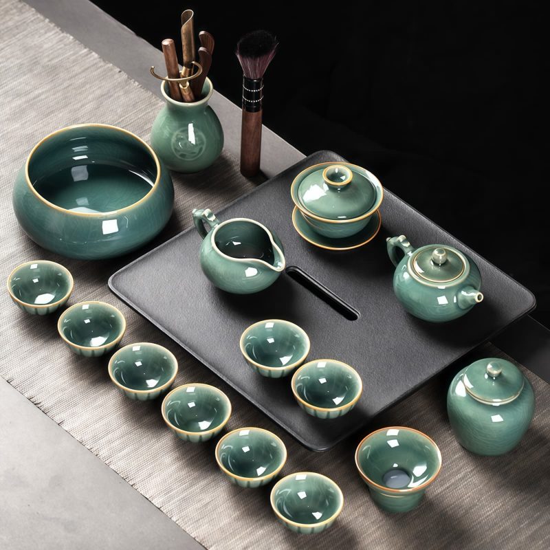 Handgefertigtes Gongfu-Teeservice aus Seladon-Porzellan mit Wassermelonen-Struktur Watermelon Texture Celadon Gongfu Tea Set | Handmade Jingdezhen Porcelain - 1