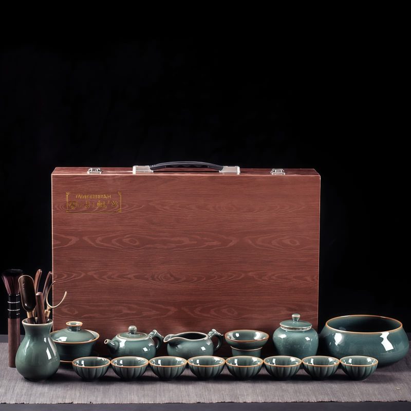 Handgefertigtes Gongfu-Teeservice aus Seladon-Porzellan mit Wassermelonen-Struktur Watermelon Texture Celadon Gongfu Tea Set | Handmade Jingdezhen Porcelain - 8