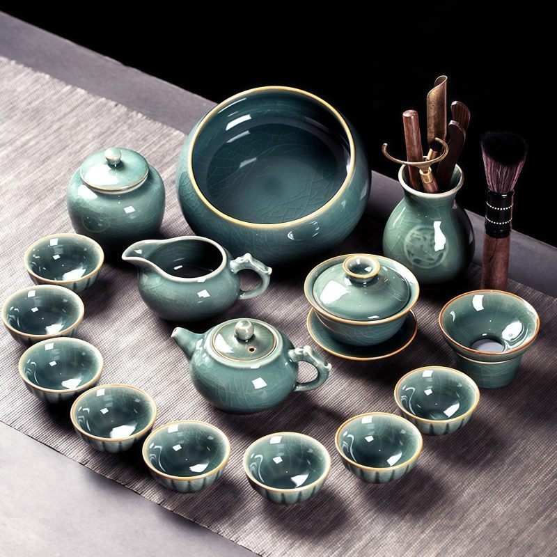 Handgefertigtes Gongfu-Teeservice aus Seladon-Porzellan mit Wassermelonen-Struktur Watermelon Texture Celadon Gongfu Tea Set | Handmade Jingdezhen Porcelain - 9