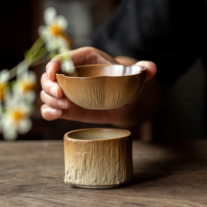 Rustikales Teeset aus holzgefeuerter Keramik mit brauner Glasur Rustic Wood-Fired Brown Glaze Pottery Tea Set - 5