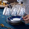 Tassen- und Untertassen-Set aus Bone China mit blau-weißer Yucca-Blüte Blue & White Yucca Flower Bone China Cup & Saucer Set - 4