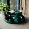 Minimalist Japanese Tea Set: Ceramic Teapot with Tray - 1