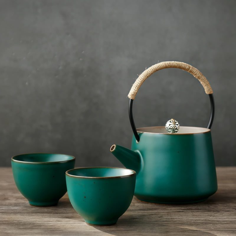 Minimalist Japanese Tea Set: Ceramic Teapot with Tray - 4
